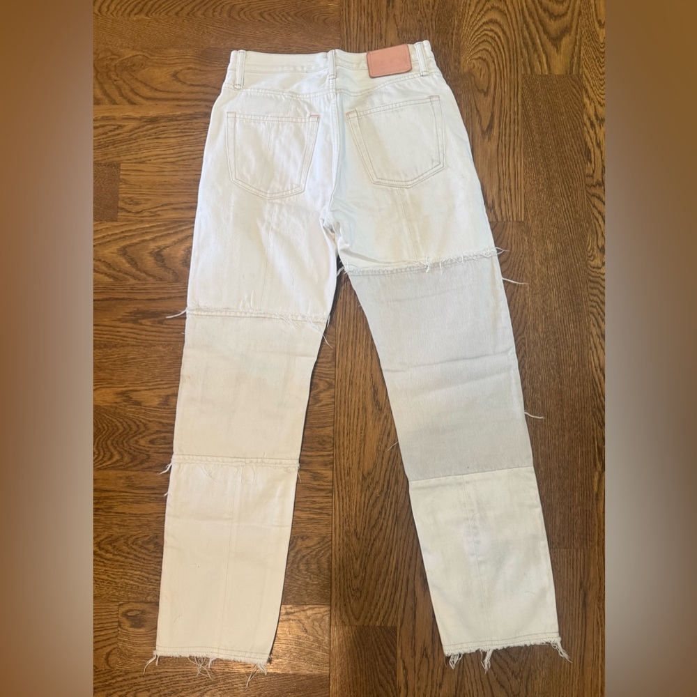 Acne Patchwork Off-White & Light Gray Slim Straig… - image 4